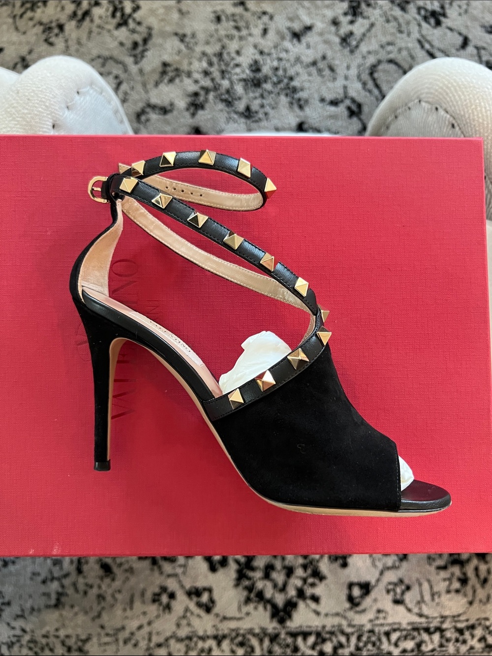 Valentino Black Suede Rockstud Ankle Heels